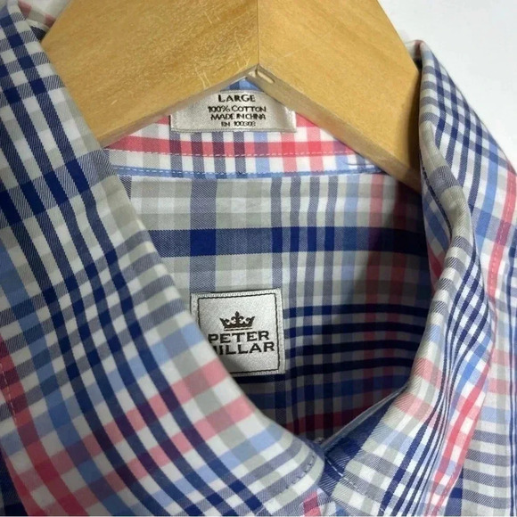 Peter Millar Large Men’s Plaid Long Sleeve Cotton Button Down Shirt Size Large - Picture 3 of 7